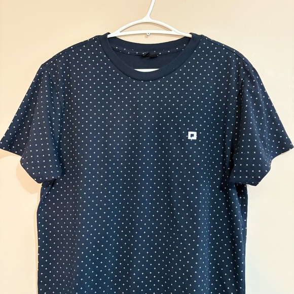 3/$10⚡️Penshopee Navy Blue Short Sleeve T-Shirt White Repeating Pattern - Picture 3 of 13